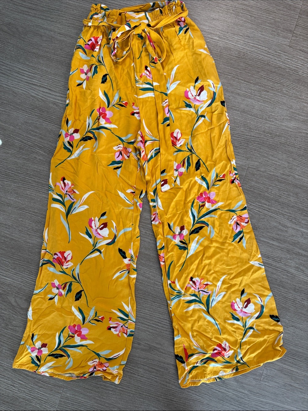 Forever 21 Mustard Yellow Floral Wide-Leg Pants